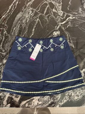 Lucky in Love Navy Skirt with Light Green Embroidery
